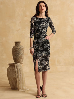 Kazo - Women Black Printed Knee Length Dress