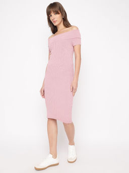 Guess - Women Pink Textured Knee Length Dress