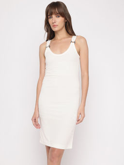 Guess - Women White Solid Knee Length Dress