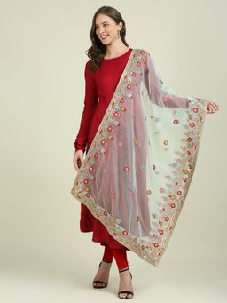 Dupatta Bazaar - Womens Pista Green Embroidered Organza Dupatta