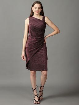 SHOWOFF - Womens Wrap Wine Self Design Knee Length Dress