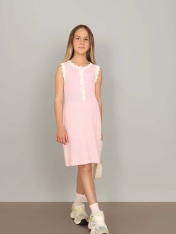 VERO MODA - Pink Self Design Flared Dress