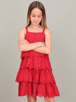 VERO MODA - Red Self Design Flared Dress