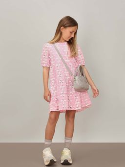 VERO MODA - Pink Self Design Flared Dress