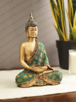 HomeTown - Zen Polyresin Sitting Buddha Motif in Green Colour