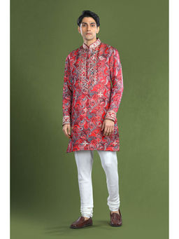 CHAR CHAAND - Crimson Red Embroidered Kurta for Men
