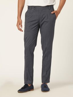 MR BUTTON - Men Grey Lycra Mid Waist Trouser