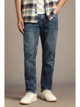 Louis Philippe - Men Blue Cotton Blend Mid Waist Jeans