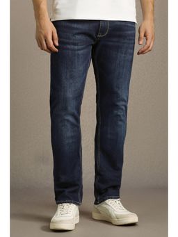 Louis Philippe - Men Navy Blue Cotton Blend Mid Waist Jeans