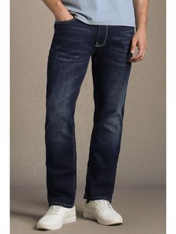 Louis Philippe - Men Navy Blue Cotton Blend Mid Waist Jeans