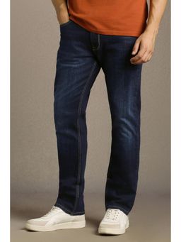 Louis Philippe - Men Navy Blue Cotton Blend Mid Waist Jeans