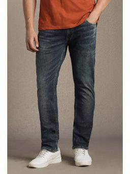 Louis Philippe - Men Blue Cotton Blend Mid Waist Jeans