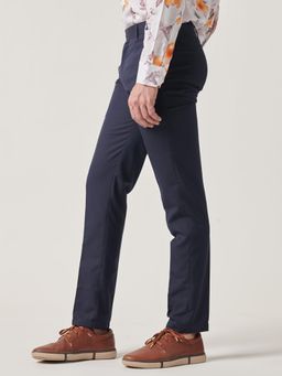 MR BUTTON - Men Blue Polyviscose Mid Waist Trouser