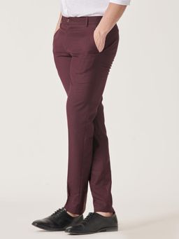 MR BUTTON - Men Wine Polyviscose Mid Waist Trouser