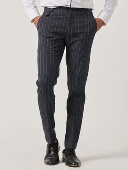 MR BUTTON - Men Black Polyviscose Mid Waist Trouser