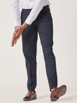 MR BUTTON - Men Blue Polyviscose Mid Waist Trouser