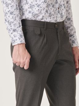 MR BUTTON - Men Black Polyviscose Mid Waist Trouser