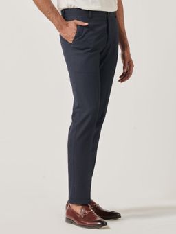 MR BUTTON - Men Navy Blue Polyviscose Mid Waist Trouser