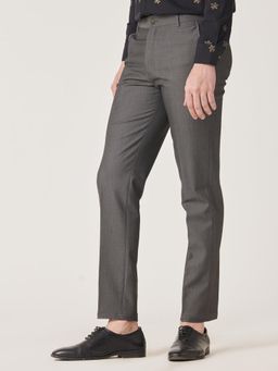 MR BUTTON - Men Grey Polyviscose Mid Waist Trouser
