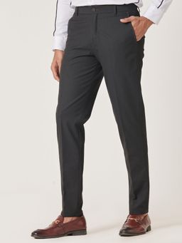 MR BUTTON - Men Black Polyviscose Mid Waist Trouser