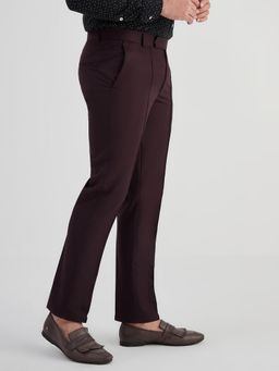 MR BUTTON - Men Wine Lycra Mid Waist Trouser
