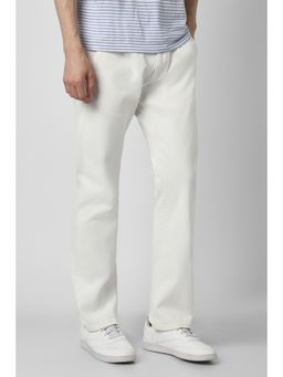 Peter England - Men White Cotton Blend Mid Waist Jeans