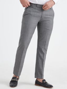 MR BUTTON - Men Grey Polyviscose Mid Waist Trouser
