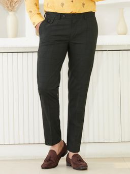 MR BUTTON - Men Olive Polyviscose Mid Waist Trouser