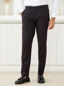 MR BUTTON - Men Wine Polyviscose Mid Waist Trouser
