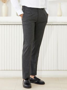 MR BUTTON - Men Grey Polyviscose Mid Waist Trouser