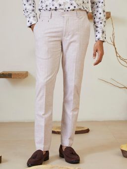 MR BUTTON - Men Pink Linen Blend Mid Waist Trouser