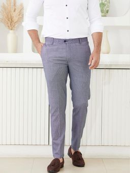 MR BUTTON - Men Navy Blue Polyviscose Mid Waist Trouser