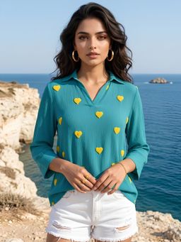 Dora Dori - Women Turquoise Crepe Top
