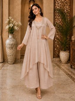 HOUSE OF JAMOTI - Crystal Pink Vibe Kurta with Palazzo and Bustier