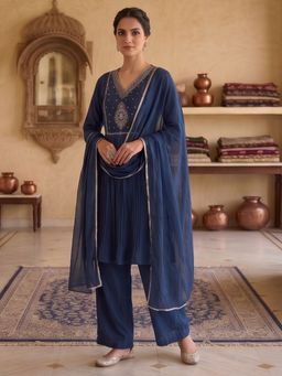 HOUSE OF JAMOTI - Roshika Blue Kurta with Pant and Dupatta