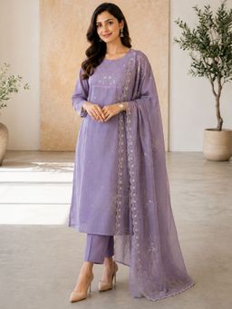 HOUSE OF JAMOTI - Lavender Chanderi Kurta with Pant and Dupatta