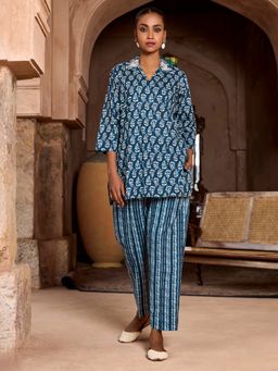 Women Plus - Women Blue Pure Cotton Co-Ord Set