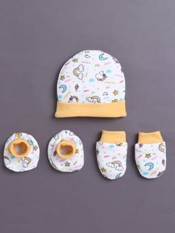 Bumzee - White Girls Cotton Cap Mitten and Bootie Set