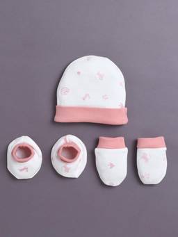 Bumzee - White Girls Cotton Cap Mitten and Bootie Set