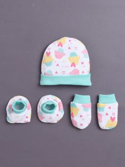 Bumzee - White Girls Cotton Cap Mitten and Bootie Set
