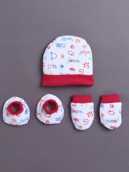 Bumzee - White Boys Cotton Cap Mitten and Bootie Set