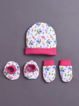 Bumzee - White Girls Cotton Cap Mitten and Bootie Set