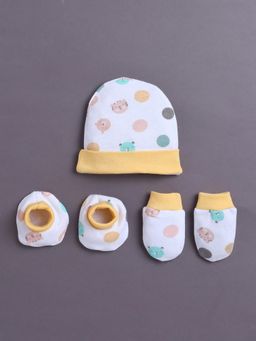 Bumzee - White Boys Cotton Cap Mitten and Bootie Set