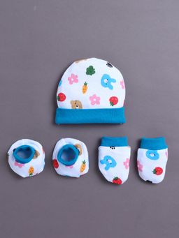 Bumzee - White Boys Cotton Cap Mitten and Bootie Set