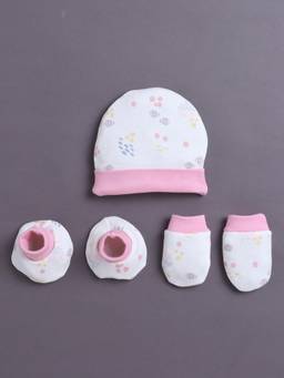 Bumzee - White Girls Cotton Cap Mitten and Bootie Set