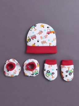Bumzee - White Boys Cotton Cap Mitten and Bootie Set