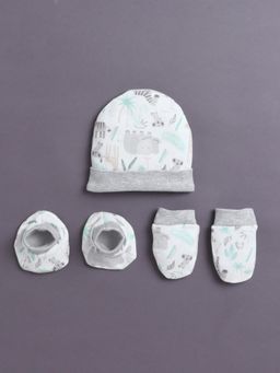 Bumzee - White Boys Cotton Cap Mitten and Bootie Set