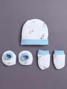 Bumzee - White Boys Cotton Cap Mitten and Bootie Set