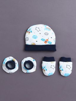 Bumzee - White Boys Cotton Cap Mitten and Bootie Set