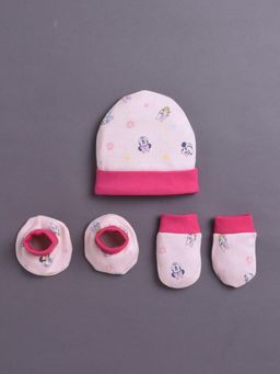 Bumzee - Pink Girls Cotton Cap Mitten and Bootie Set